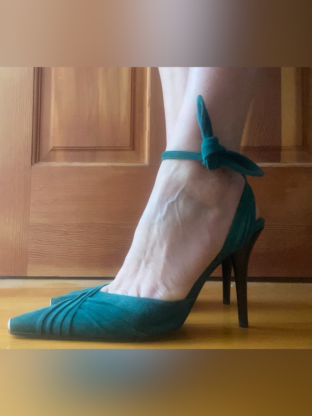 Rodolphe Menudier Teal Green Suede Ankle-Strap Pointed Toe Heels